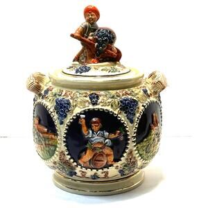 Vintage Gerz Western Germany Stoneware Handpainted‎ Biscuit Jar/Tureen